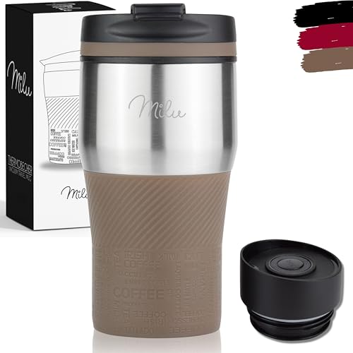 Milu Stainless Steel Vacuum Insulated Travel Coffee Mug 300ml, 100% Leak Proof Tumbler Keeps Cold and Warm, Double Walled Cup, Suitable for Coffee and Tea (Brown)