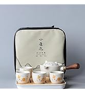 Chinesisches Reise Tee Set Keramik - 360° Drehbare Teekanne Mit 4 Tassen & Tablett