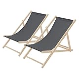 ECD Germany Set di 2 Sedie Sdraio Pieghevoli in Legno di Pino e Tessuto Oxford fino a 120 kgAntracite Lettino Prendisole Spiaggia Balcone Giardino Terrazza Piscina Spiaggina da Esterno Resistente