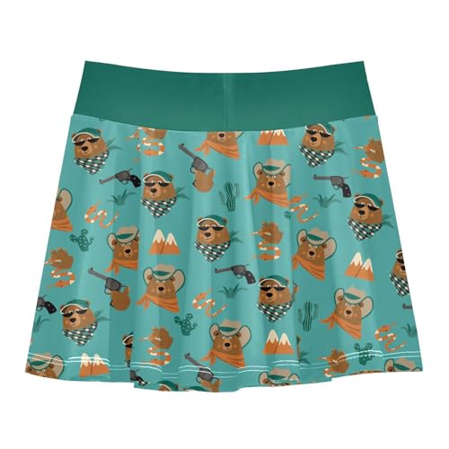 Girls Skorts High Waist Athletic Skirts with Shorts Western Cowboy Bears Stretchy Teens Performance Tennis3