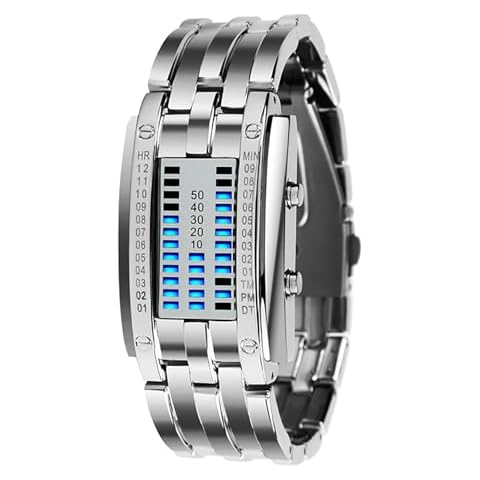 ADSBIAOYE Men's and Women's Watches Fashion Creative Double Matrix Binary LED Waterproof Stainless Steel Watch (Women's Silver) Cover