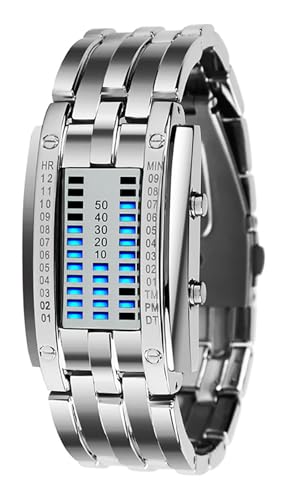 Image of ADSBIAOYE Men's and Women's Watches Fashion Creative Double Matrix Binary LED Waterproof Stainless Steel Watch