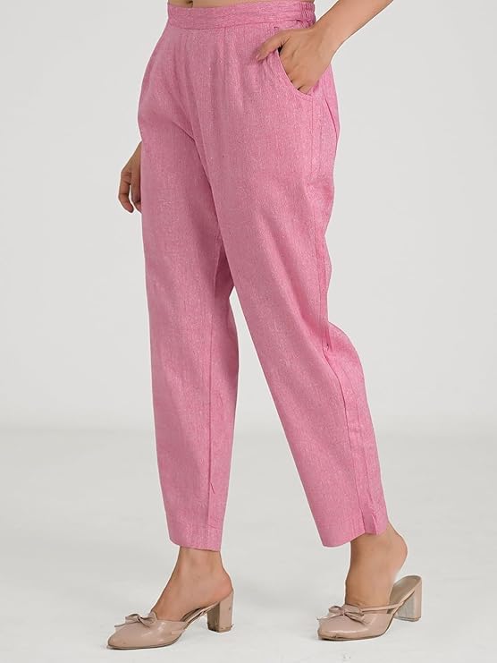 Image of Women's Solid Straight Fit Cotton Trousers | Slim Fit | Trousers for Women | Casual & Office Wear Bottom for Daily