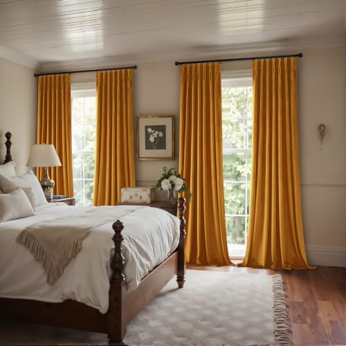Image of MIULEE Mustard Yellow Velvet Curtains 84 inches Long, Pinch Pleated Blackout Drapes with Hooks, Thermal Insulated Pinch Pleat Panels for Bedroom Living Room, 2 Panels