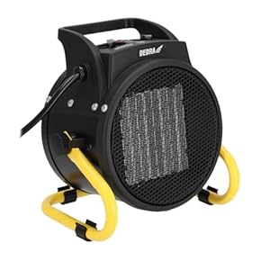 DEDRA Elektrische PTC-Heizung 2,0 kW, rund, schwarz Heizfläche 20 m², keramisches Heizelement, für gut isolierte Räume, Thermostat, Überhitzungsschutz, drei Betriebsarten, Temperaturregelung