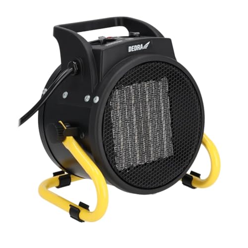 DEDRA Elektrische PTC-Heizung 2,0 kW, rund, schwarz Heizfläche 20 m², keramisches Heizelement, für gut isolierte Räume, Thermostat, Überhitzungsschutz, drei Betriebsarten, Temperaturregelung