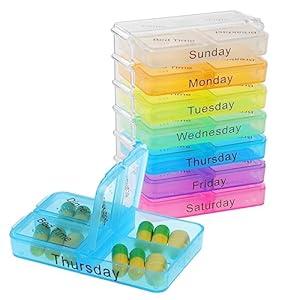 KEESIN Pillendoosje organizer wekelijks, pillendoos 7 dagen 4 keer draagbare opbergdoos met compartimenten voor vitaminen, levertraan, supplementen en medicatie