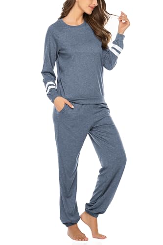 Image of Ekouaer Sweatsuits Womens Loungewear Set Tracksuit Long Sleeve Pajamas Set with Pockets 2 Piece Outfits Lounge Sets