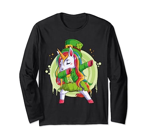 Unicorn Leprechaun Hat Costume Dabbing Dance Langarmshirt