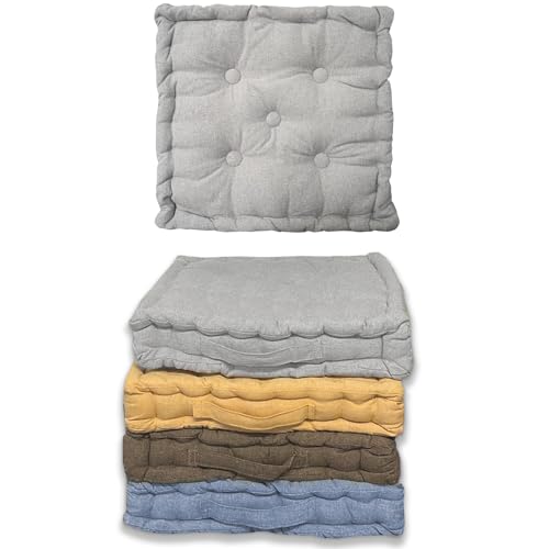 Home Tresor Cuscini per Sedie, Divano, Cuscino Lounge Arredamento da Giardino, Cuscino Trapuntato da Pavimento per Interno ed Esterno Cm. 40x40x8 - Light Grey, Set 2 Pezzi
