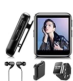 MP3 BENJIE 32GB MP3 Bluetooth 1.5" Reproductor de MP3 Pantalla Táctil Completa HiFi Sin Pérdida de Sonido MP3 Running, FM Radio, Grabadora de Voz con Auriculares para Amantes del Deporte y la Música