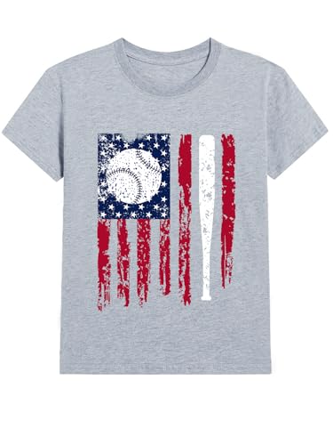 July 4th Boys T-Shirt Funny Baseball Flag Tee Independence Day Tee for Toddlers & Children Kids Patriotic Shirts 6-7