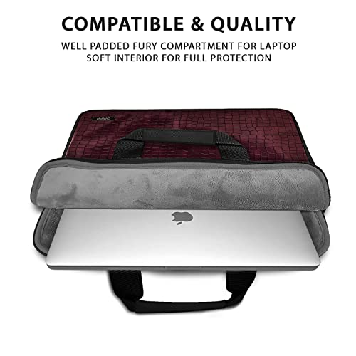 Image of GRIPP Croc Compact Fleet Laptop Sleeve Bag for Laptop /MacBook up to 13 Inch, Croc Embossed Design, Inner Micro Fiber Protection, Front Pocket, Detachable Shoulder Strap, Carry Handle - Burgundy