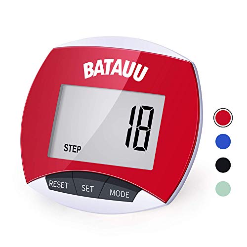 BATAUU Best Pedometer, Simply Operation Walking Running Pedometer with Calories Burned and Steps Counting (Red)