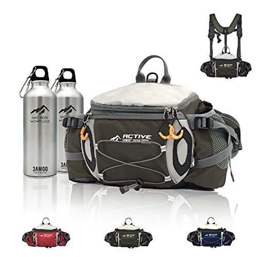 3AMGO Waterproof Hiking Fanny Pack With Water Bottle Holder For Men And Women (Army Green) 3AMGO Waterproof Hiking Fanny Pack With Water Bottle Holder For Men And Women (Army Green)