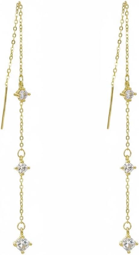 Dangle Earrings for Women Gold Threader Earring with Cubic Zirconia Hypoallergenic Dangly Drop Chain Earrings for Wedding Jewelry