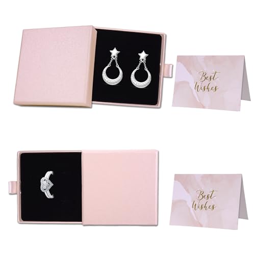 2 Pcs Jewelry Gift Box Small Kraft Gift Boxes with Lids for Present Square Cardboard Boxes for Jewellery Necklace Bracelet Earring Ring 3.15 * 3.15 * 0.7inch (Pink)