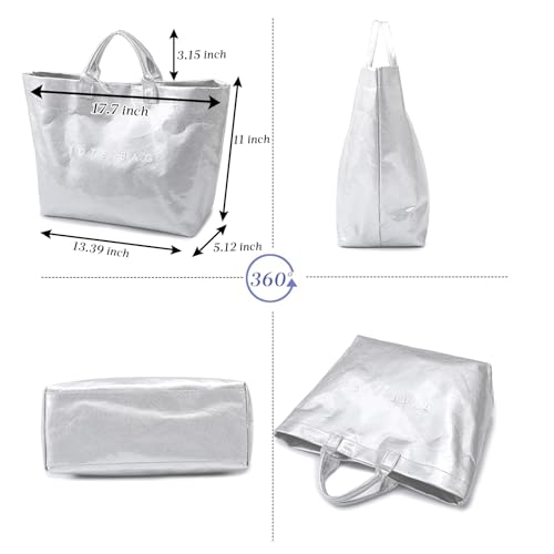 Image of Large Tote Bags for Women PVC Clear Totes Bag Plastic Carry All Bag Kraft Paper Shoulder Handbag Hobo for Work Travel