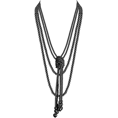 Long Pearl Necklace Faux Pearl Necklace Includes for Women 69 Inch Pearl Layered Strands Necklace with 2 Pieces 49 Inch Knotted Pearl Necklace for Women Girls (Black)