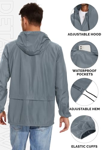 Zando Packable Mens Rain Jacket Lightweight Raincoat Waterproof with Hood Outdoor Windbreaker Jacket Travel Rain Jackets4