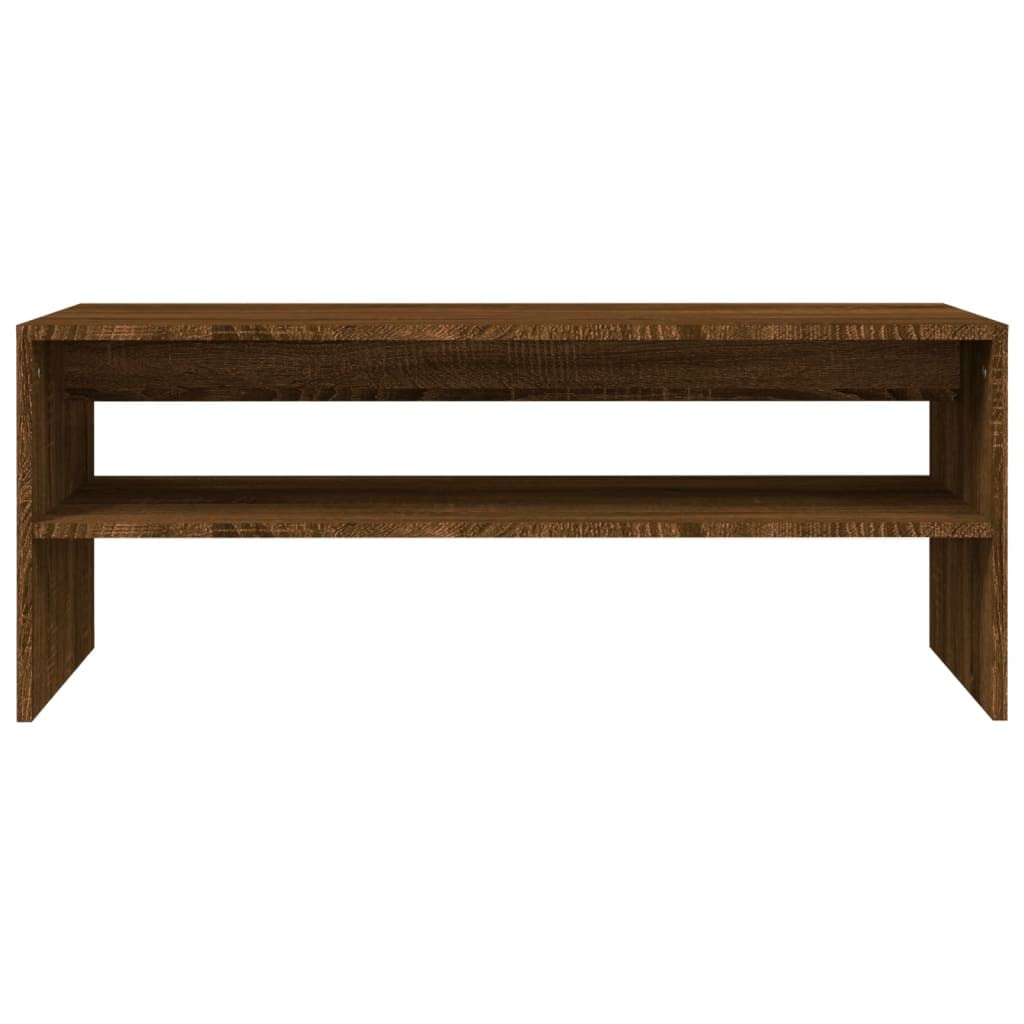 Mesa de centro marrón efecto roble 100 x 40 x 40 cm de material de madera, mesa auxiliar moderna con estante, mesa de salón estable para salón, dormitorio y oficina
