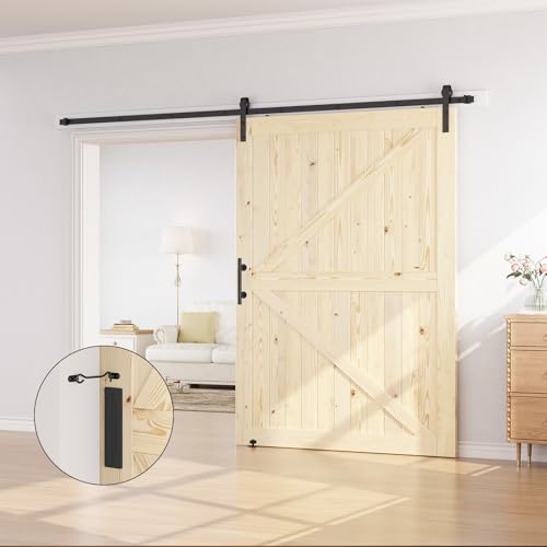 Image of SMARTSTANDARD 60in x 84in Sliding Barn Door with 10ft Barn Door Hardware Kit Included, Unfinished Solid Spruce Wood Door, Assembly Required, DIY, Stainable, Natural