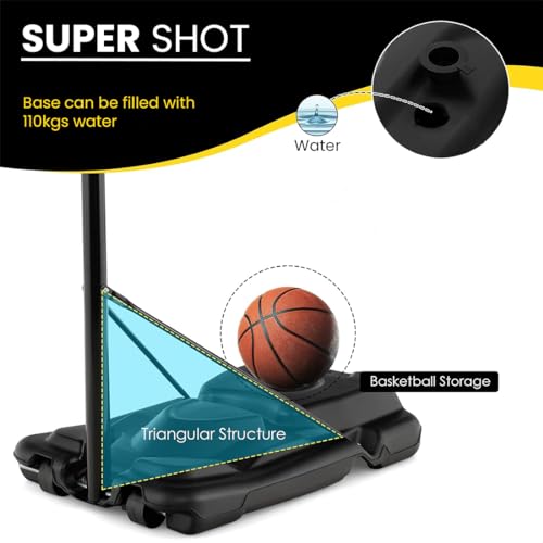 Image of COUGAR Super Shot Portable Basketball Hoop System | Professional Height Adjustable(7.5 to 10ft) Basketball Stand for Kids & Adults | Heavy Duty PE Backboard |110kg Water /Sand Fillable Base & Wheels
