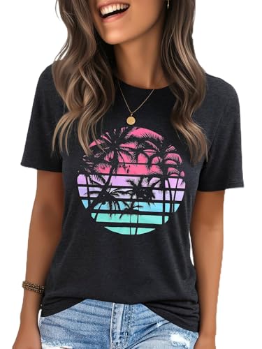 IRISGOD Womens Graphic Tees Casual Summer Short Sleeve Vintage T Shirts Tops