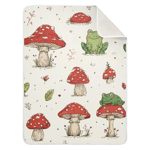 Image of Retro Frogs Mushrooms Baby Blankets Soft Warm Crib Stroller Blanket for Toddler Newborn Girls Boys 30x40in