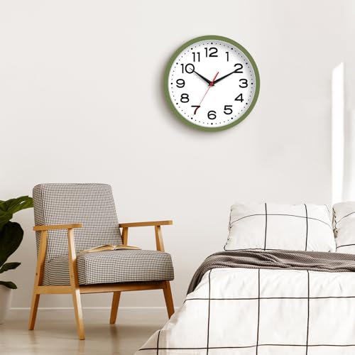 Image of Roymnie 8 Inch Small Wall Clock, Battery Operated Silent Non Ticking Green | analog wall clock; bold numerals for easy reading; silent non-ticking; 1 AA battery (not included); for classroom
