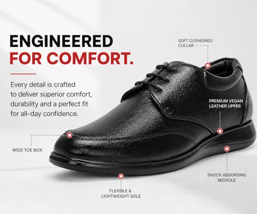 Image of Kraasa Men's Formal Lace-Up Shoes | Vegan Leather Upper | Airmix Sole | High Cushioning | Lightweight & Comfortable Office Dress Shoes