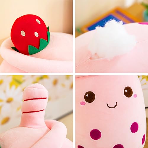 AMOZO Bubble Tea Kuscheltier Plüschkissen, Kawaii Bubble Tea Plüschtier Kissen Niedliche Boba Plüsch Weich Stofftier Spielzeug für Boba Liebhaber (24cm, Pink)