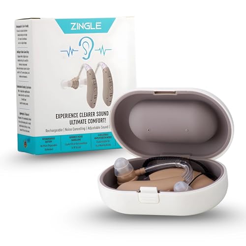 Zingle Hearing Amplifier Aid Rechargeable Digital Personal Sound Amplifier Devices PSAP for Seniors,Behind The Ear,BTE,TV,2-Pack