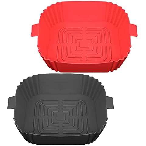 Firtink 2 Pcs Air Fryer Silicone Pot Reusable Silicone Air Fryer Liners Square Silicone Air Fryer Basket with Handle Replacement of Parchment Paper Liners for Air Fryer, Oven, Microwave, 6.5 Inch Cover