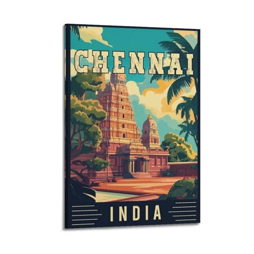 Temple de Chennai poster vintage : évadez-vous avec une toile murale de chambre