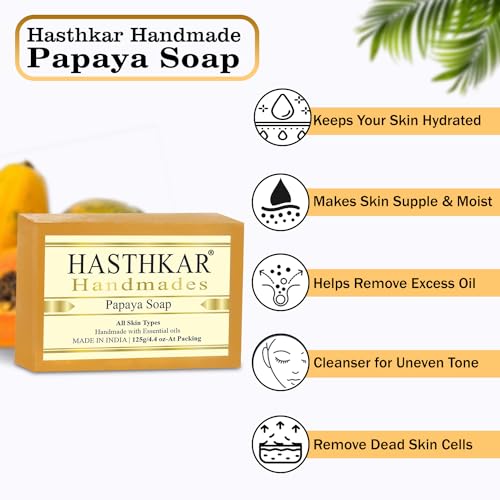 Image of byPureNaturals Hasthkar Handmades Glycerine Papaya Soap Bathing Bar for Men & Women 125 gm (Pack Of 4)