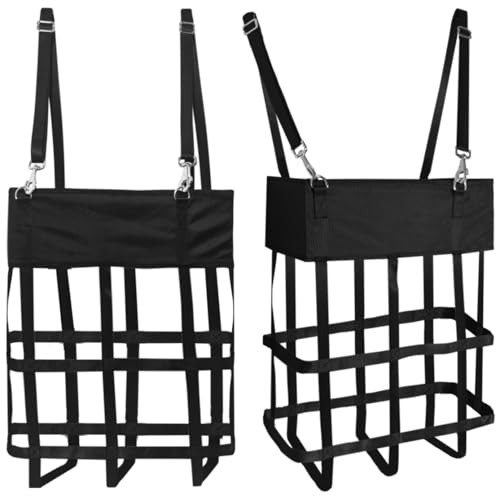 Box Fan Bag for Horse Stall – Heavy Duty Nylon Hanging Fan Holder for 20" x 20" Box Fans, Mesh Ventilated Cover with Snap Strap Hangers for Barn, Stable, Trailer, Farm, Livestock (2 Pack) (Black)