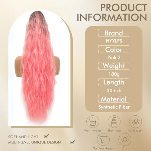 Image of Claw Clip Ponytail Extension 30In Long Wavy Curly Hair,Pink 2
