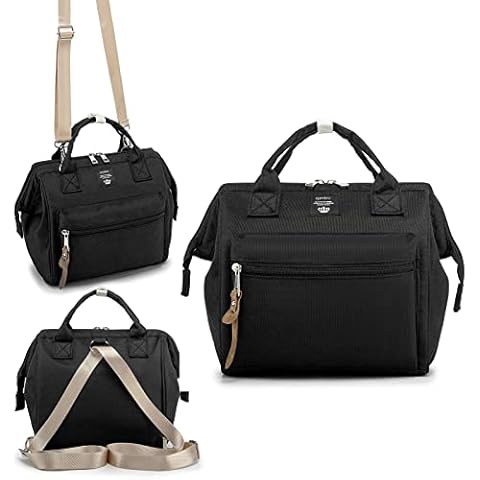 Mini Tote & Crossbody Diaper Bag Backpack, Portable Backpack Include Insulated Pocket, Black Cover