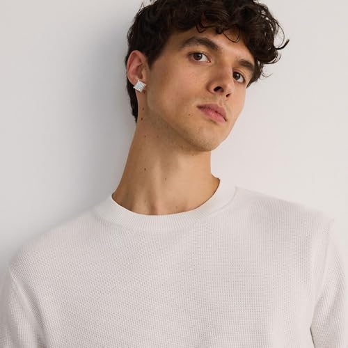 Silver Square Stud Earrings for Men with Full Cubic Zirconia Hypoallergenic Earrings Studs for Sensitive Ears Trendy Mens Hiphop Stud Jewelry