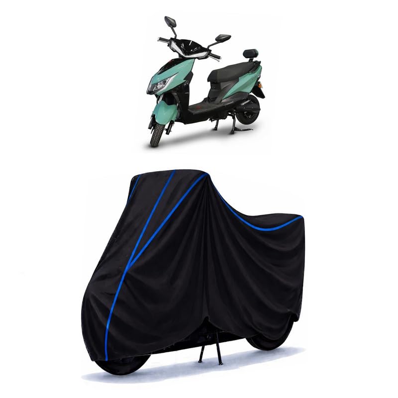 Image of Scooty Cover Water Resistant for Yo Drift DX STD | Universal Scooter & Bike Cover | Heavy Duty UV Dust, Rain & Scratch Protection | Elastic Fit All Weather Indoor Outdoor | Black with Blue Piping
