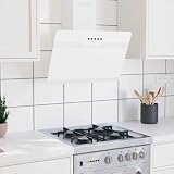 QUAHEAS Dunstabzugshaube 60 cm aus Stahl und Hartglas Weiß, leise Wandhaube mit 297 m³/h Abluft, 3 Geschwindigkeitsstufen, LED-Beleuchtung, Aluminium Fettfilter, Umluft und Abluft für Küche und Herd