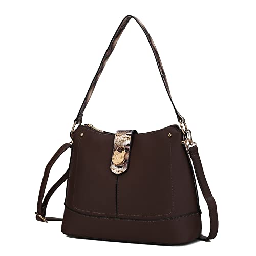 Image of MKF Collection Shoulder Bag for Women, Vegan Leather and Faux Snake Trim, Fashion Hobo Handbag Messenger Purse