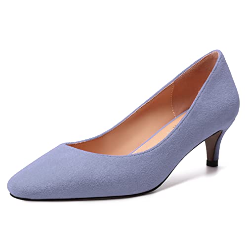 SKYSTERRY Womens Square Toe Suede Dress Slip On Wedding Kitten Low Heel Pumps Shoes 2 Inch
