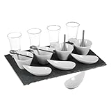 Dimensions : L. 32 x l. 22 cm Paris Prix Secret de Gourmet - Service Apéritif Ardoise 17 Pièces 32cm Gris & Blanc