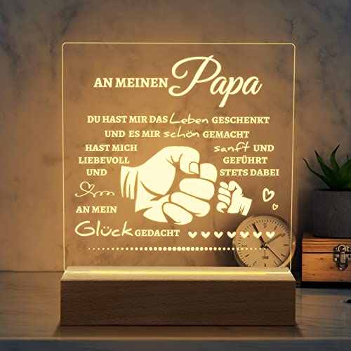 Geschenke für Papa von Tochter Sohn, Tulolvae Acryl Nachtlicht mit gravur, 15x17cm LED Lampe Geburtstagsgeschenk für Papa, Vatertagsgeschenk, Papa Geschenk Geburtstag Weihnachten Cover