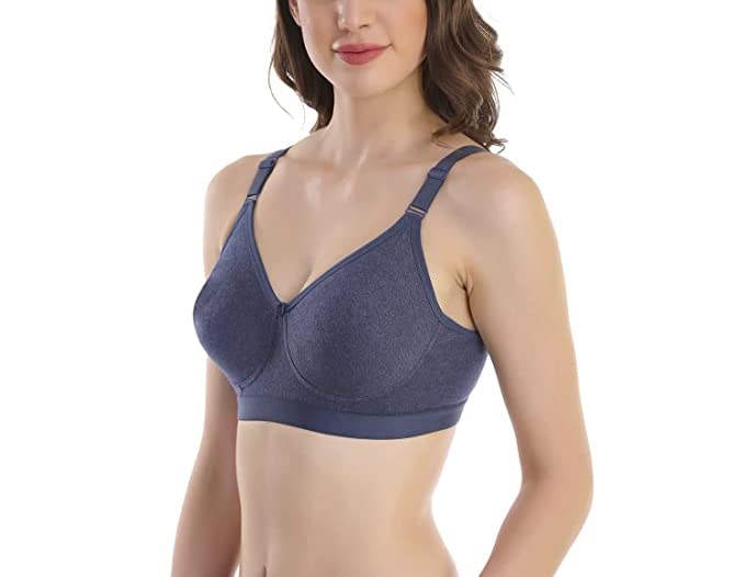 Image of SKDREAMS Blue & Brown & Purple-32D Cotton Blend Seamless Non Padded Non-Wired Full Coverage Pack of 3 Women T-Shirt Bra Combo
