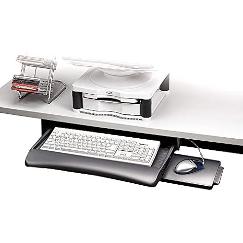 Fellowes Tastaturschublade ausziehbar, zur Montage unter dem Schreibtisch, höhenverstellbar, mit Mausablage,grau Cover