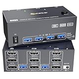 Commutateur kvm à 3 moniteurs 2 ordinateurs vous permet de contrôler 2 ordinateurs avec un seul jeu de souris clavier, de partager 4 périphériques USB et 3 écrans. La commutation rapide évite d'endommager l'interface en branchant et débranchant, améliore l'efficacité du travail