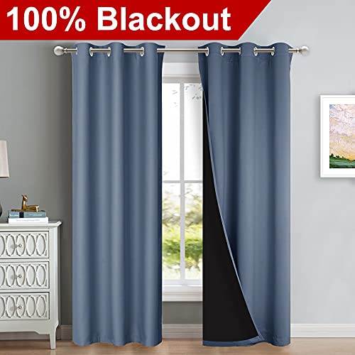 Image of NICETOWN Blackout Curtains 80 inches Long, Full Light Blocking Drapes with Black Liner for Nursery, Thermal Insulated Draperies for Hall, Villa (Stone Blue, 2 Pieces, 42 inch Wide Each Panel)
